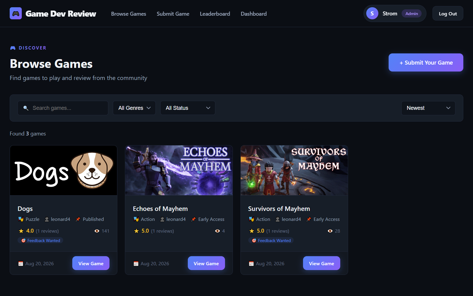 GameReviews browse page